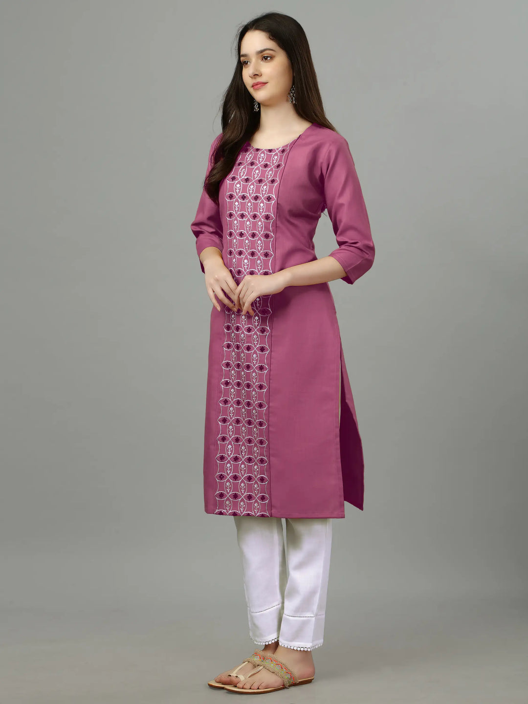 Cotton Magic Slub Straight Kurti | Designer Embroidery Work
