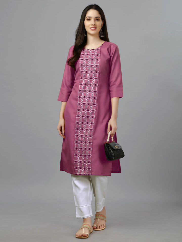 Cotton Magic Slub Straight Kurti | Designer Embroidery Work