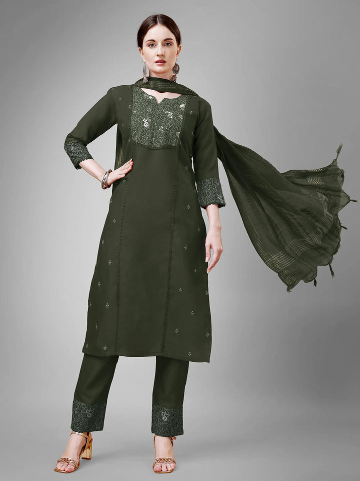 Stylish Cotton Blend | Silk Blend Embroidered Top, Bottom & Dupatta Set