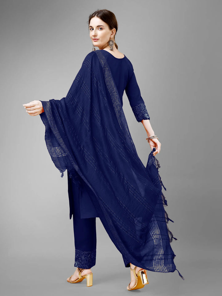 Stylish Cotton Blend | Silk Blend Embroidered Top, Bottom & Dupatta Set
