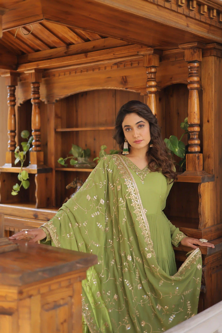 Georgette Sequined Anarkali Gown with Dupatta | Heavy Work Wedding Wear