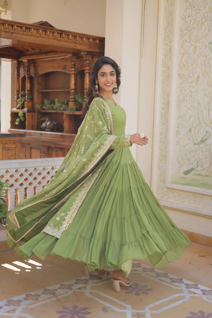 Georgette Sequined Anarkali Gown with Dupatta | Heavy Work Wedding Wear