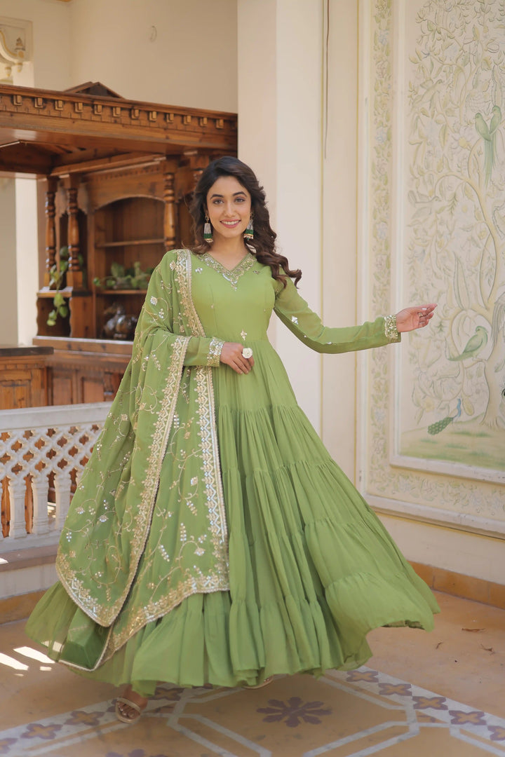 Georgette Sequined Anarkali Gown with Dupatta | Heavy Work Wedding Wear