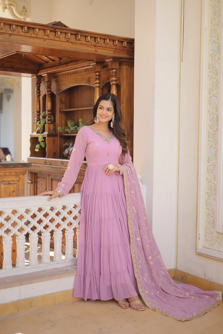 Georgette Sequined Anarkali Gown with Dupatta | Heavy Work Wedding Wear