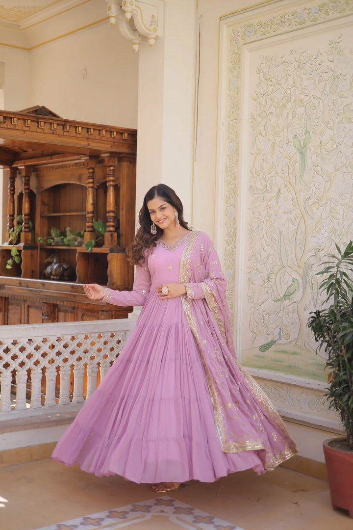 Georgette Sequined Anarkali Gown with Dupatta | Heavy Work Wedding Wear