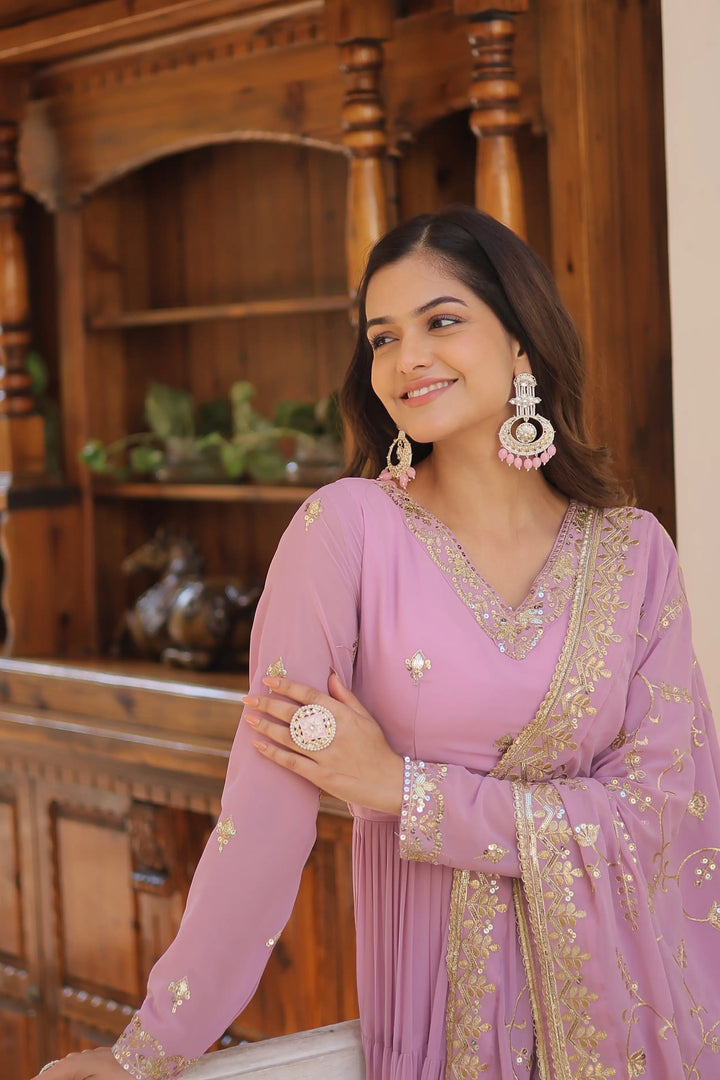 Georgette Sequined Anarkali Gown with Dupatta | Heavy Work Wedding Wear