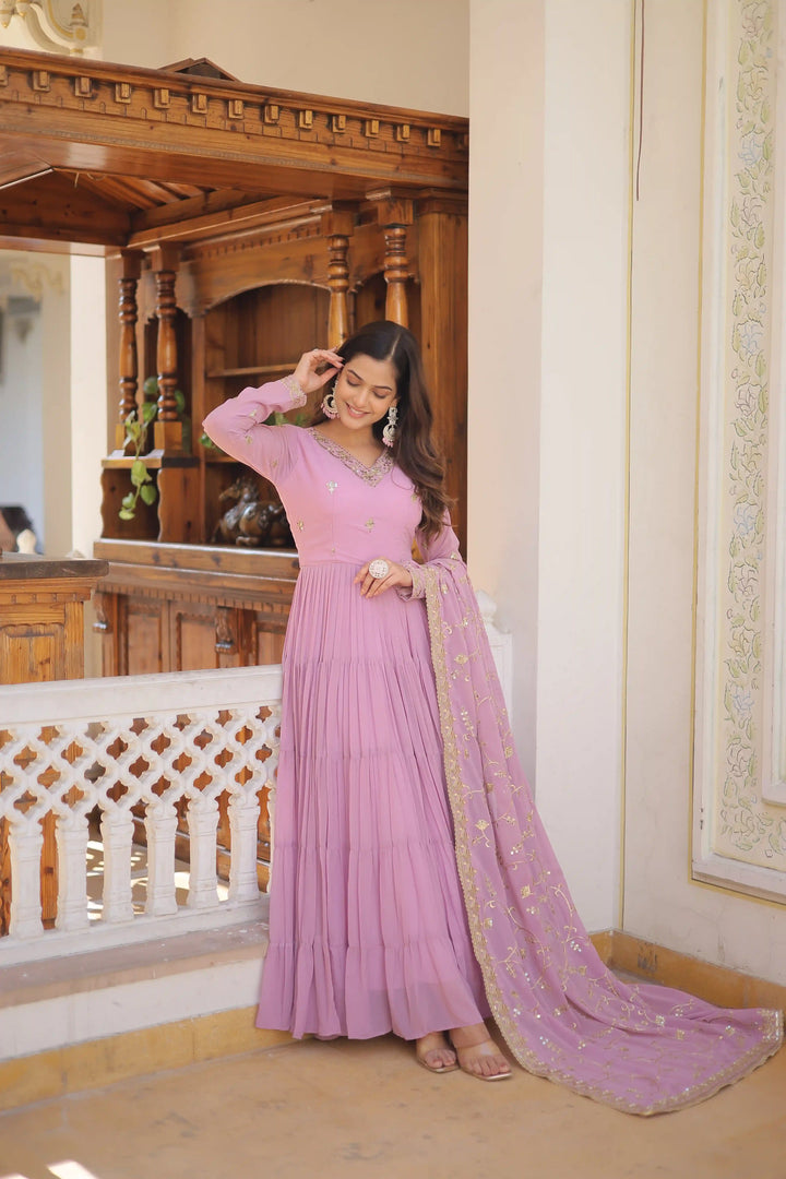 Georgette Sequined Anarkali Gown with Dupatta | Heavy Work Wedding Wear