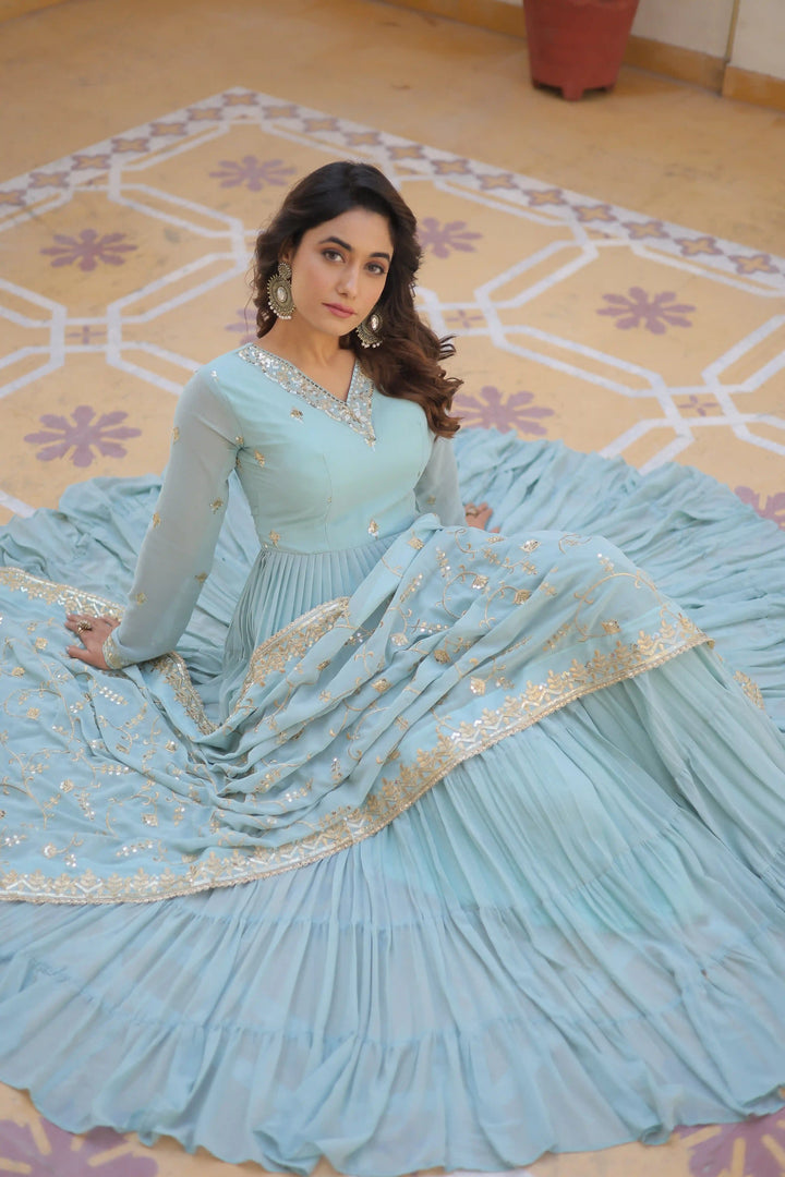 Georgette Sequined Anarkali Gown with Dupatta | Heavy Work Wedding Wear