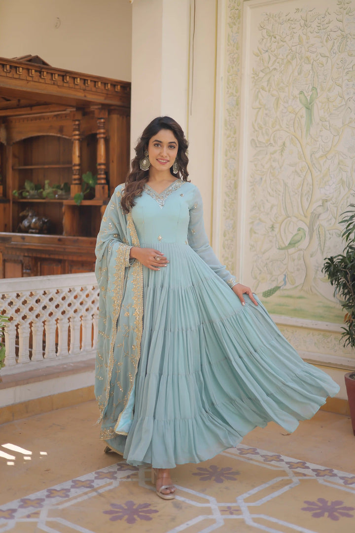 Georgette Sequined Anarkali Gown with Dupatta | Heavy Work Wedding Wear