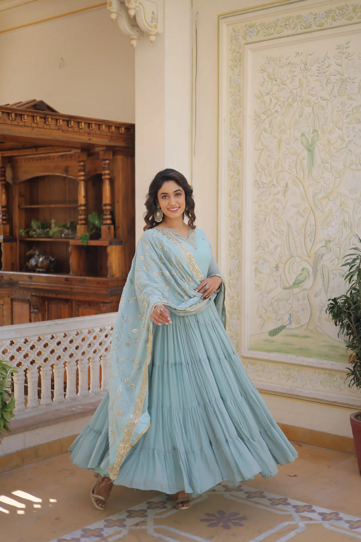 Georgette Sequined Anarkali Gown with Dupatta | Heavy Work Wedding Wear