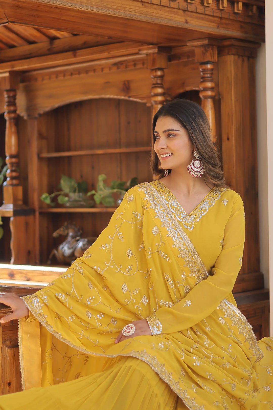 Georgette Sequined Anarkali Gown with Dupatta | Heavy Work Wedding Wear
