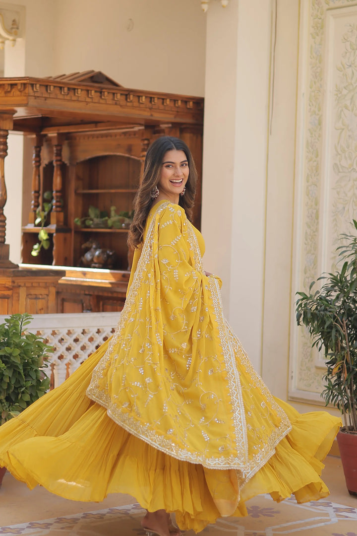 Georgette Sequined Anarkali Gown with Dupatta | Heavy Work Wedding Wear