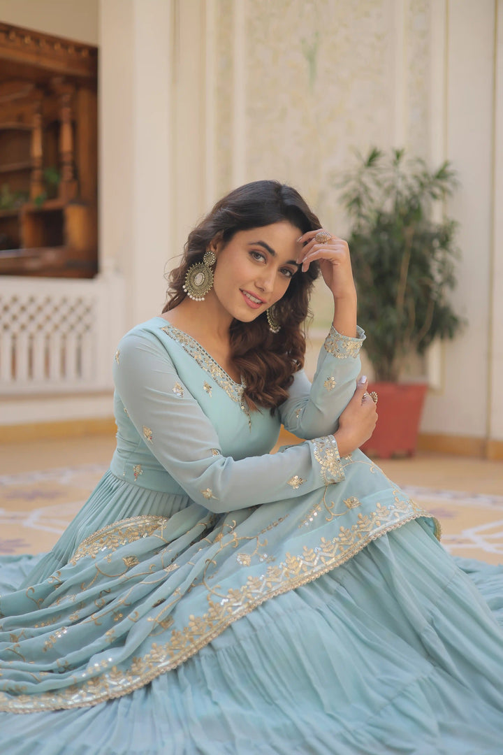 Georgette Sequined Anarkali Gown with Dupatta | Heavy Work Wedding Wear