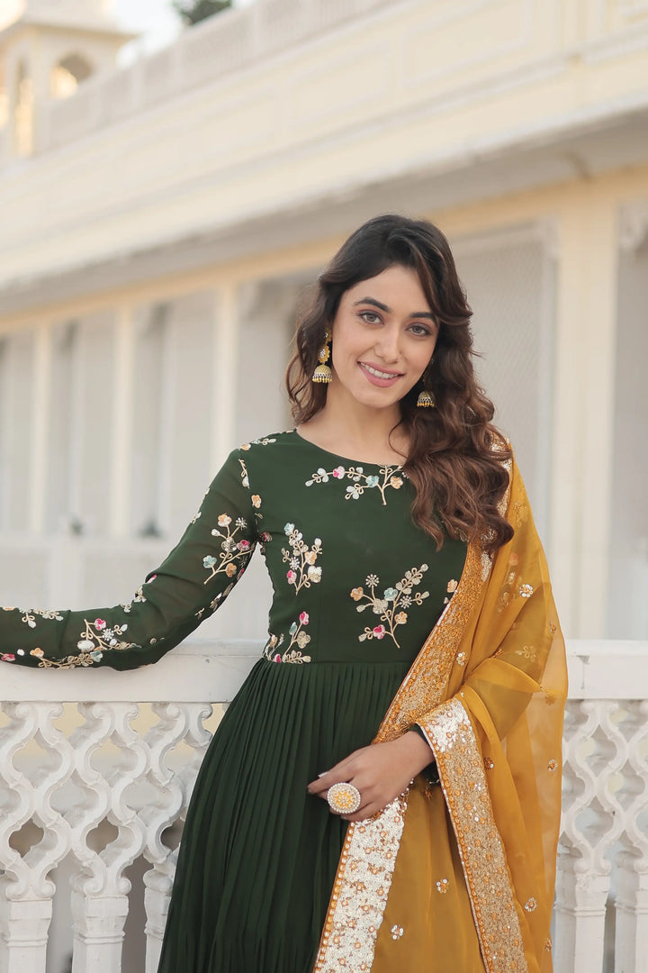 Stylish Faux Georgette Gown | Russian Silk Dupatta with Embroidery