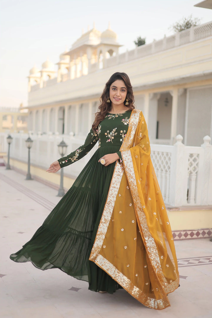 Stylish Faux Georgette Gown | Russian Silk Dupatta with Embroidery