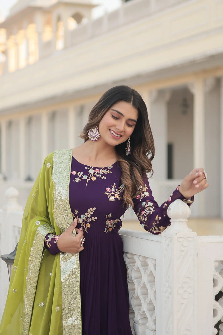 Stylish Faux Georgette Gown | Russian Silk Dupatta with Embroidery
