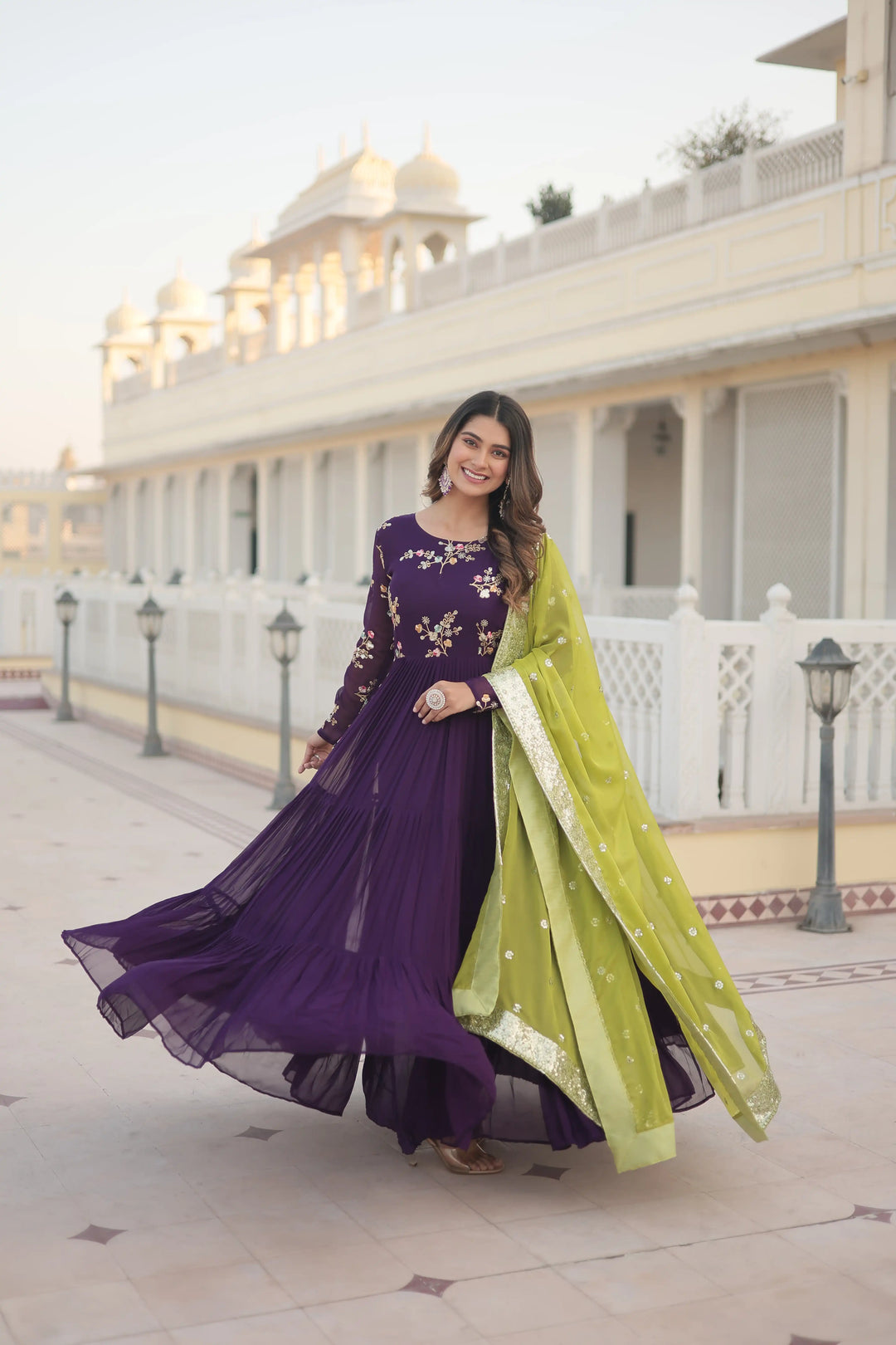 Stylish Faux Georgette Gown | Russian Silk Dupatta with Embroidery