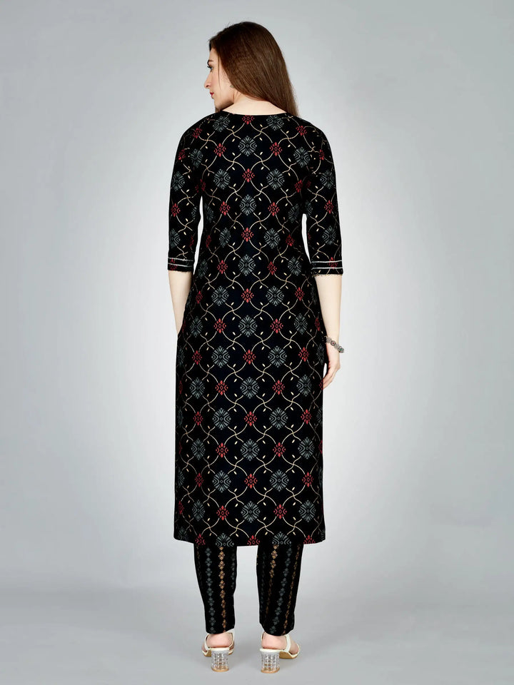 Elegant Black Outfit | Stylish Rayon Kurti Set with Embroidery Work