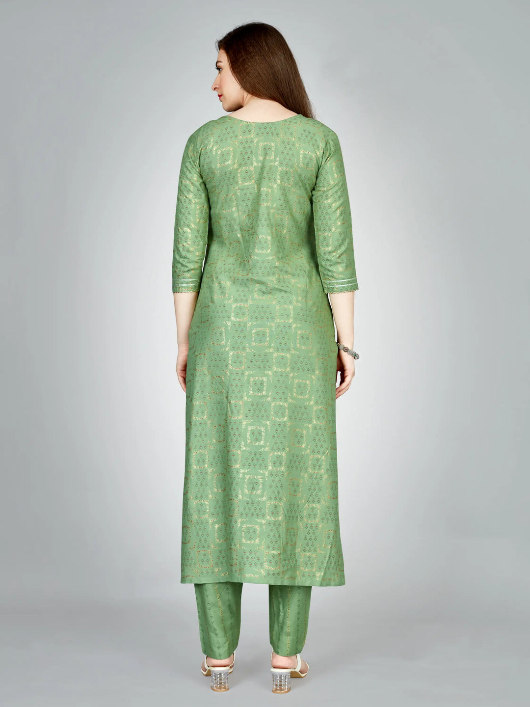 Pista Green Rayon Kurti Set | Designer Printed & Embroidered Kurti with Bottom