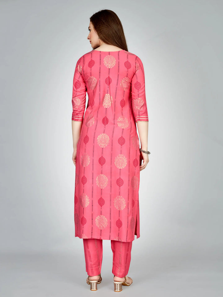 Stylish Pink Outfit | Elegant Rayon Kurti Set with Embroidery Work