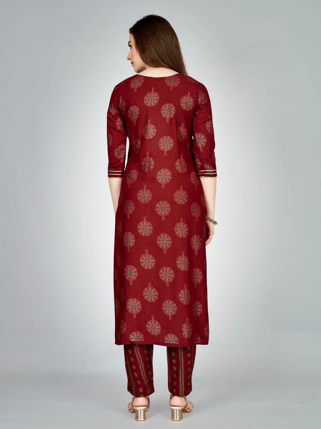 Stylish Maroon Outfit | Elegant Rayon Kurti Set with Embroidery Work