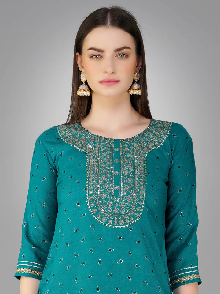 Printed Cotton Magic Slub | Embroidered Readymade Ethnic Suit Set