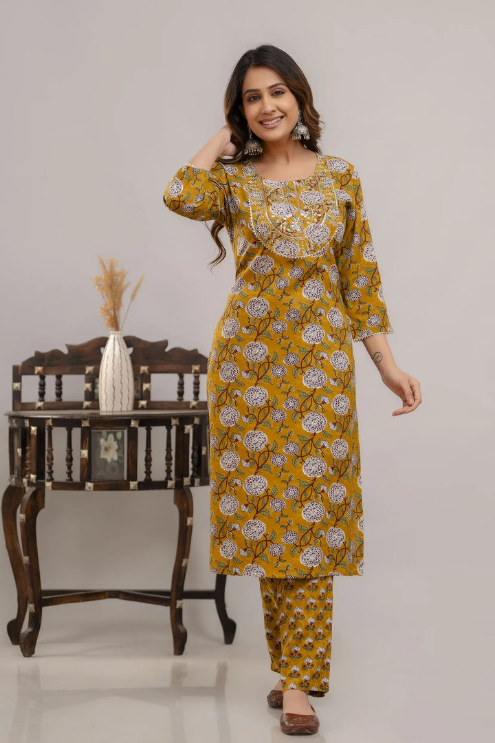 Elegant Mustard Designer Suit | Rayon Cotton with Mulmul Cotton Dupatta