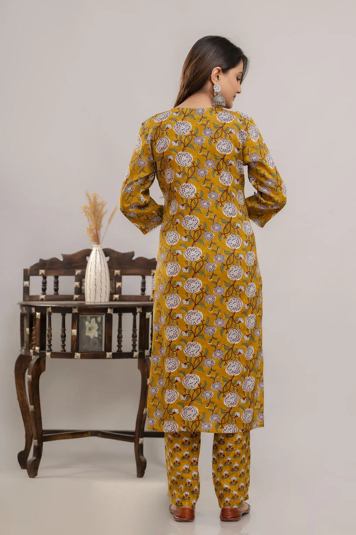 Elegant Mustard Designer Suit | Rayon Cotton with Mulmul Cotton Dupatta
