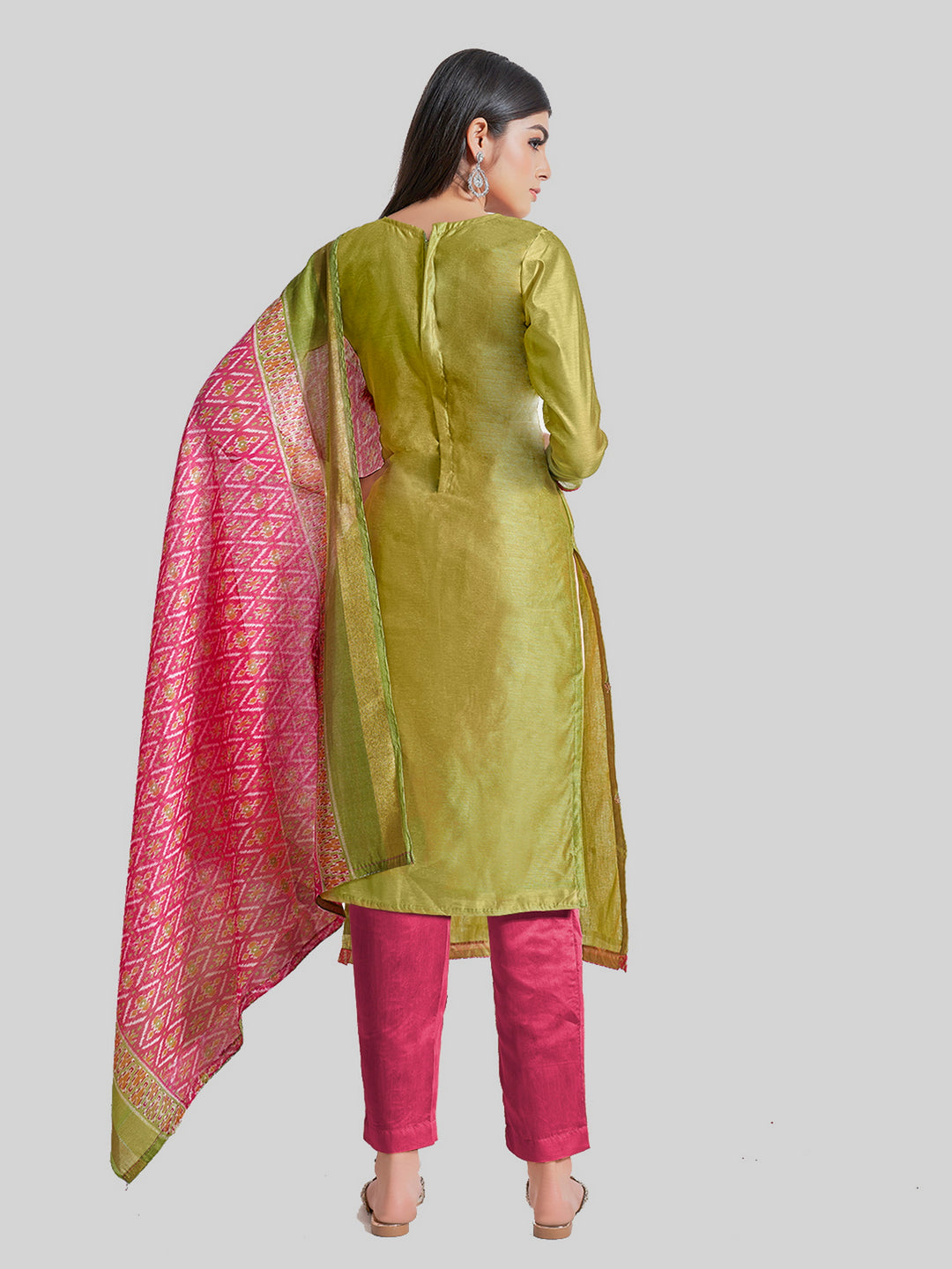 Indian Stylish Chanderi Silk Kurti Set | Embroidery & Digital Prints For Festive Wear