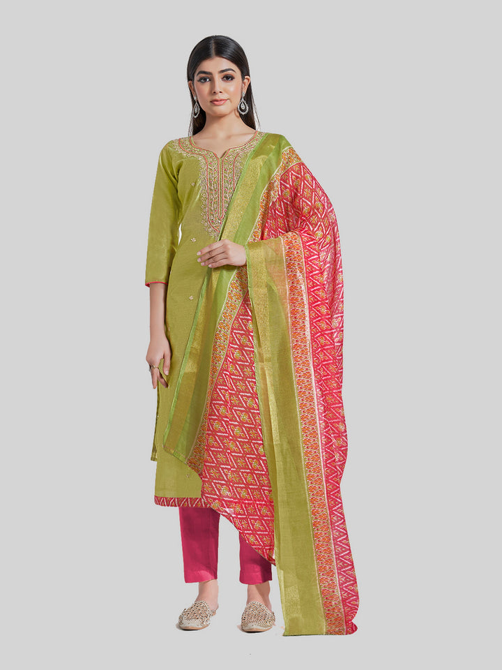 Indian Stylish Chanderi Silk Kurti Set | Embroidery & Digital Prints For Festive Wear