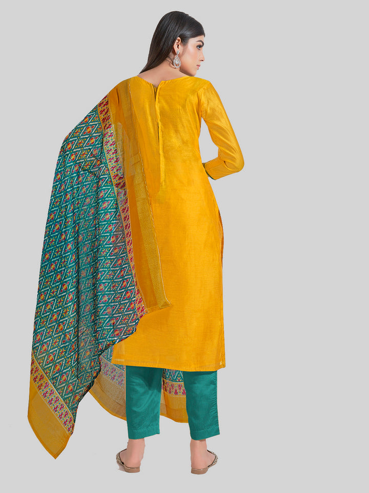 Indian Stylish Chanderi Silk Kurti Set | Embroidery & Digital Prints For Festive Wear