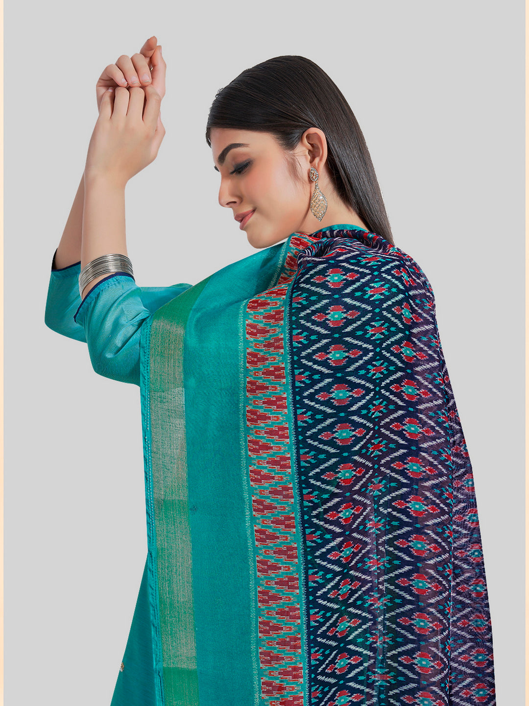Indian Stylish Chanderi Silk Kurti Set | Embroidery & Digital Prints For Festive Wear