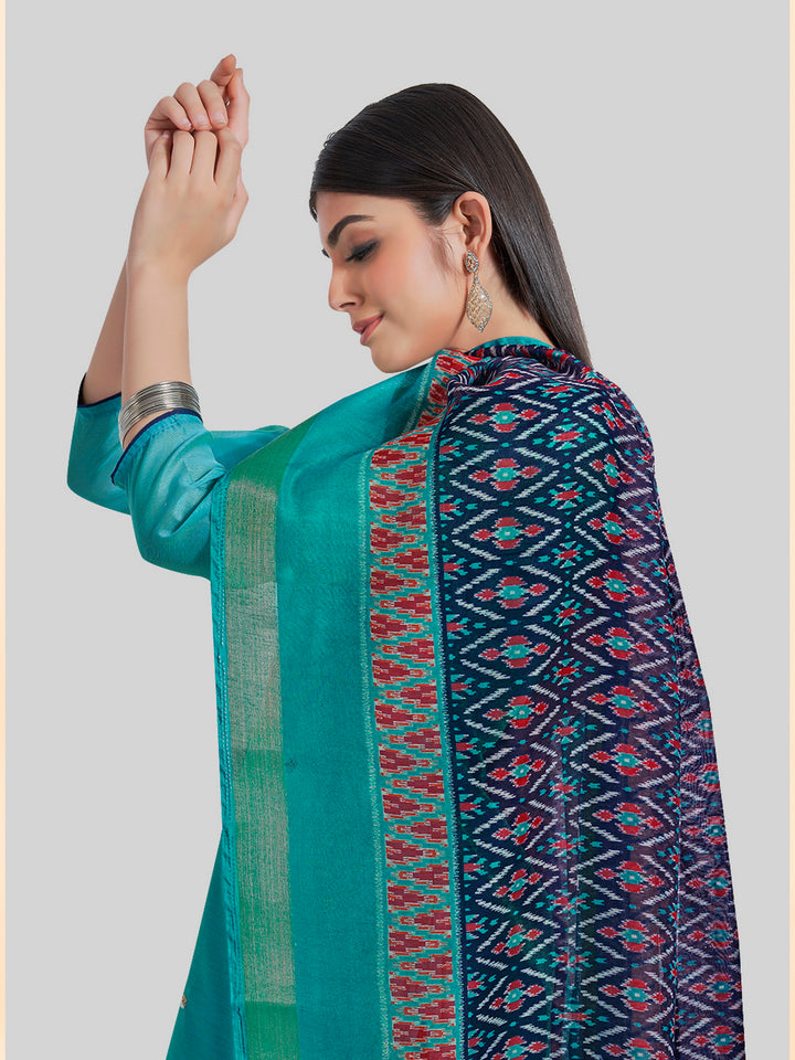 Indian Stylish Chanderi Silk Kurti Set | Embroidery & Digital Prints For Festive Wear