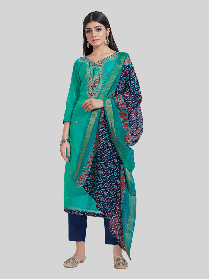 Indian Stylish Chanderi Silk Kurti Set | Embroidery & Digital Prints For Festive Wear