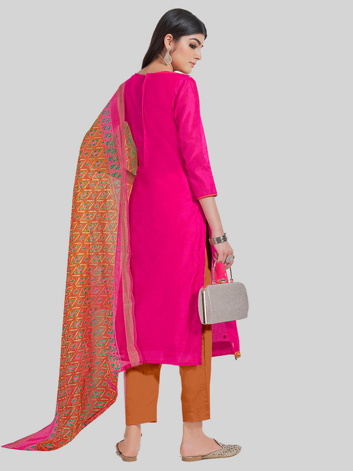 Indian Stylish Chanderi Silk Kurti Set | Embroidery & Digital Prints For Festive Wear