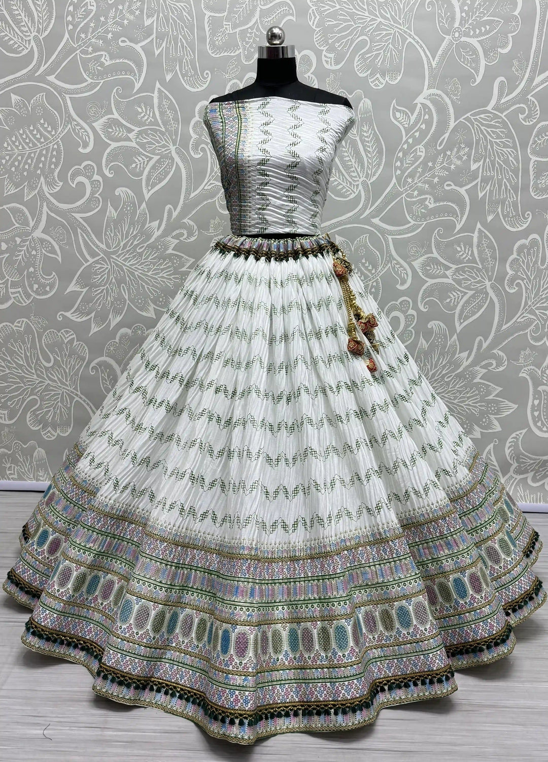 Designer Chinon Lehenga Choli Set | Crushed Design & Embroidery Work for weddings