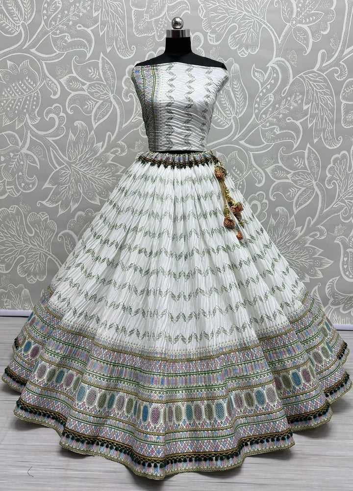Designer Chinon Lehenga Choli Set | Crushed Design & Embroidery Work for weddings