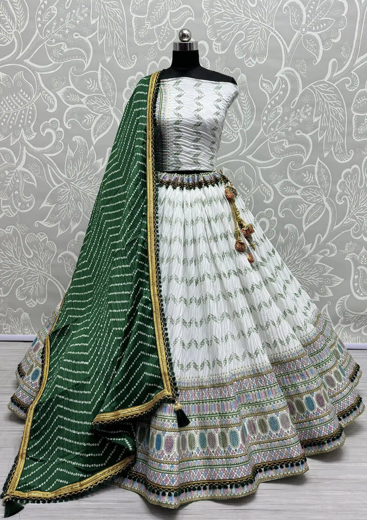 Designer Chinon Lehenga Choli Set | Crushed Design & Embroidery Work for weddings