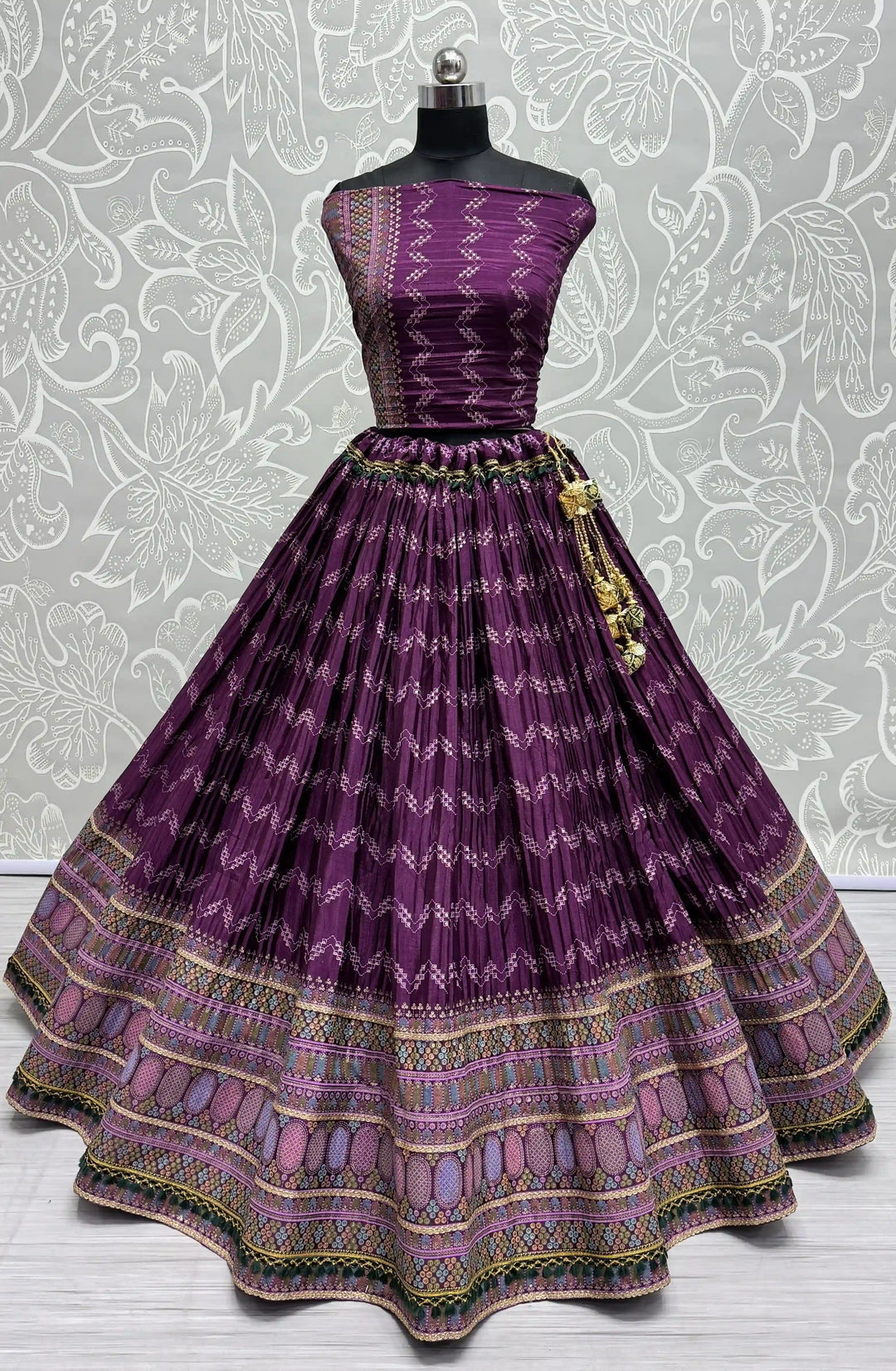 Designer Chinon Lehenga Choli Set | Crushed Design & Embroidery Work for weddings