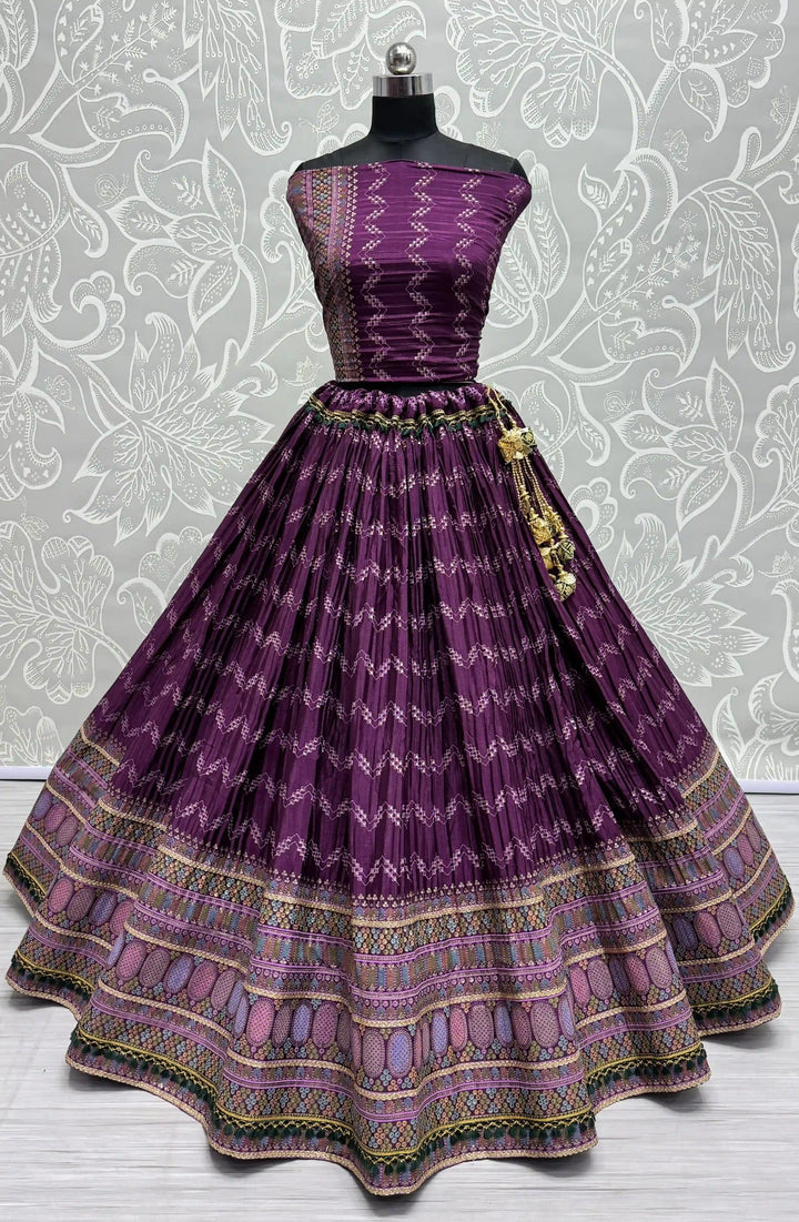 Designer Chinon Lehenga Choli Set | Crushed Design & Embroidery Work for weddings