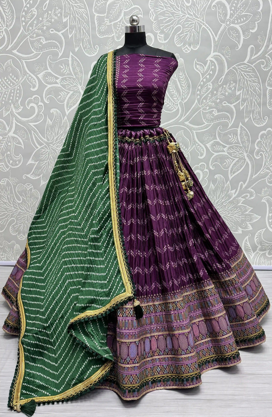 Designer Chinon Lehenga Choli Set | Crushed Design & Embroidery Work for weddings