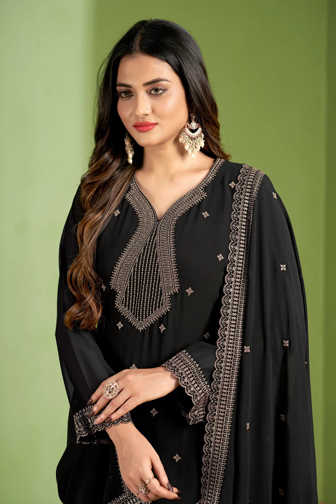 Embroidered Georgette Salwar Suit | Designer Santoon Bottom & Dupatta