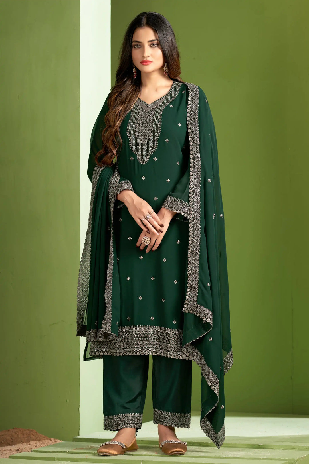 Heavy Designer Embroidery Salwar Suit | Georgette & Santoon Pair