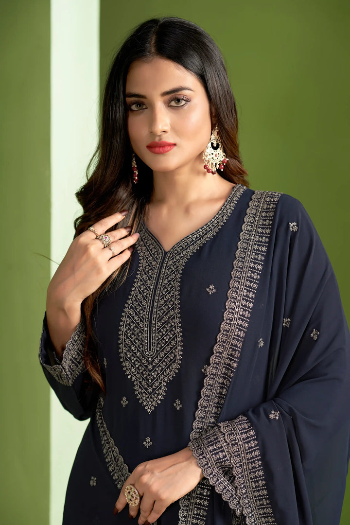 Embroidered Georgette Salwar Suit | Designer Santoon Bottom & Dupatta