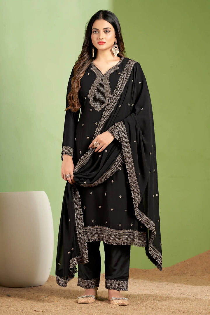 Embroidered Georgette Salwar Suit | Designer Santoon Bottom & Dupatta