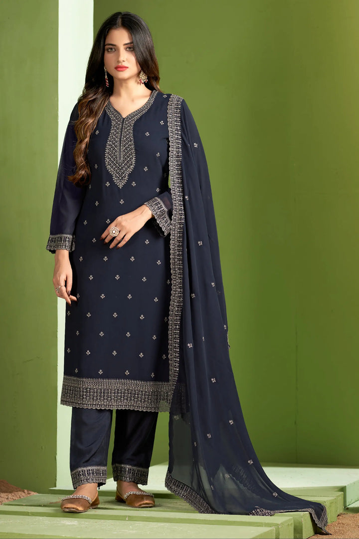 Embroidered Georgette Salwar Suit | Designer Santoon Bottom & Dupatta