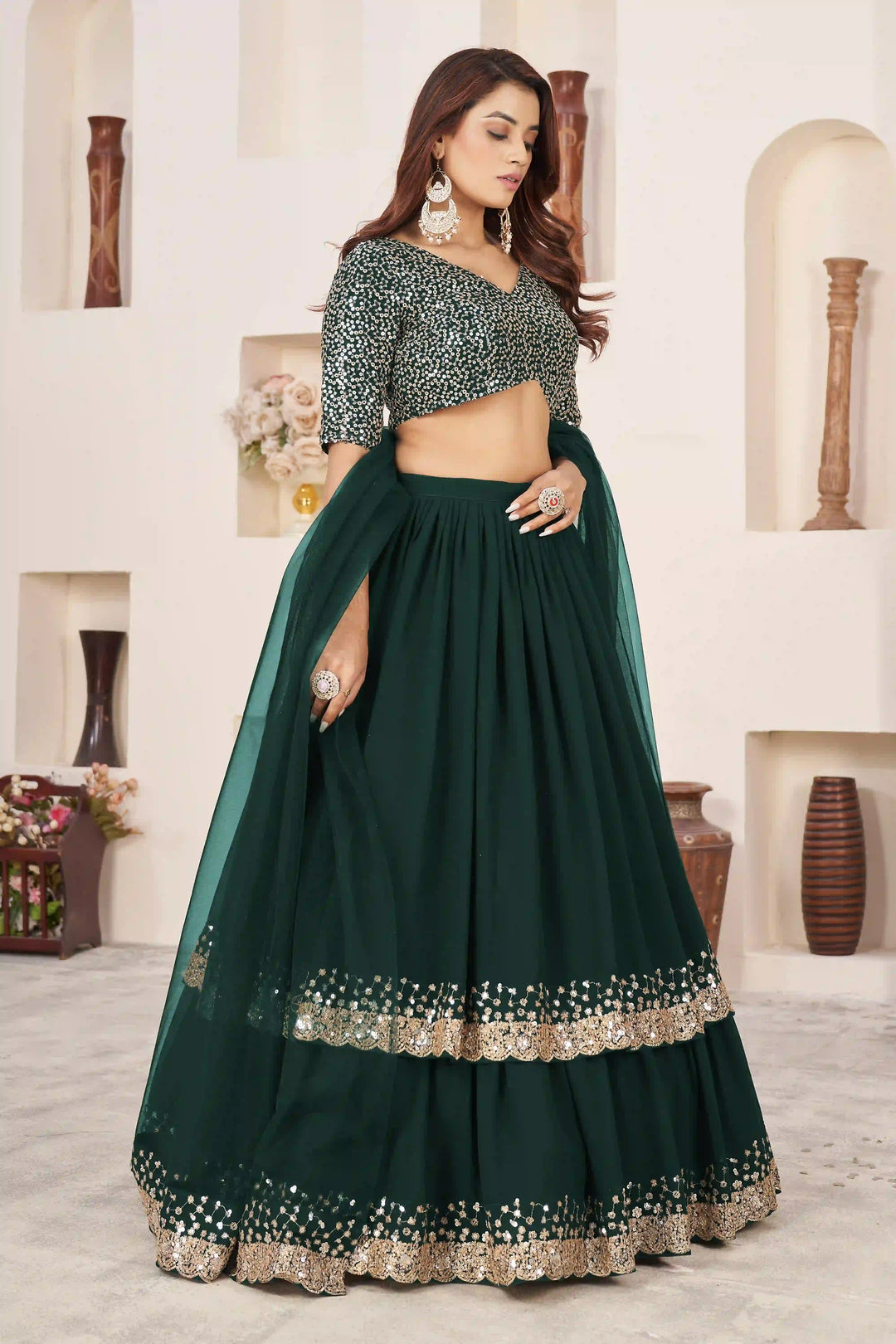 Elegant Georgette Lehenga Choli | Designer Jari, Sequin Embroidery with Soft Net