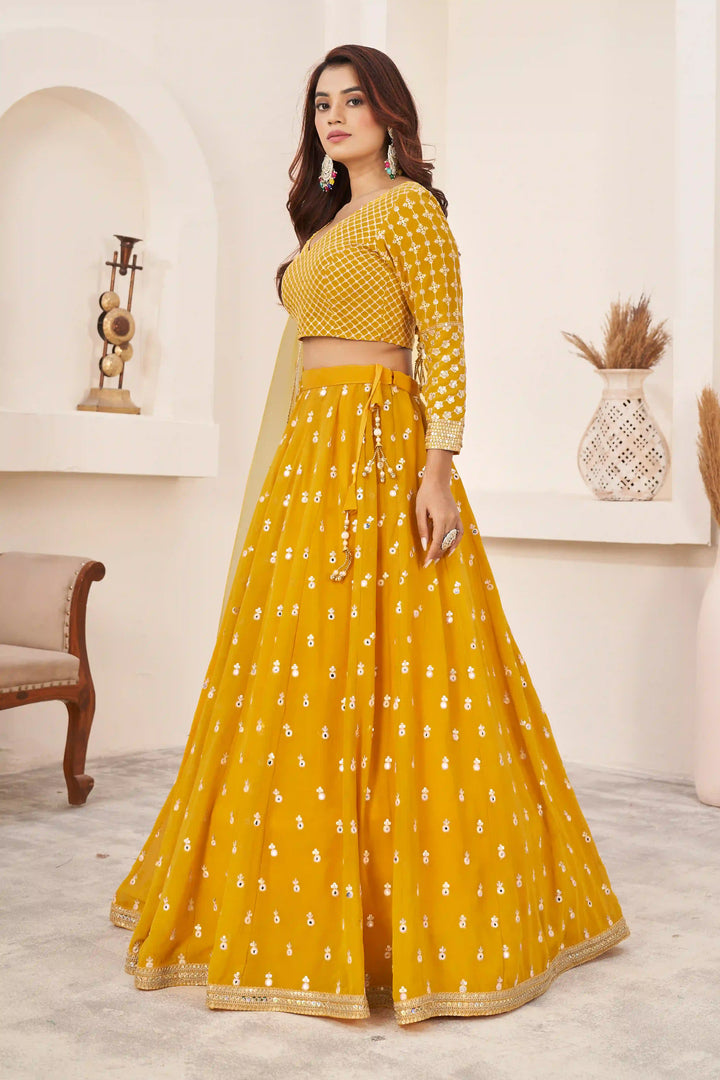 Yellow Georgette Lehenga Choli | Embroidered Designer Wear for Wedding & Festive