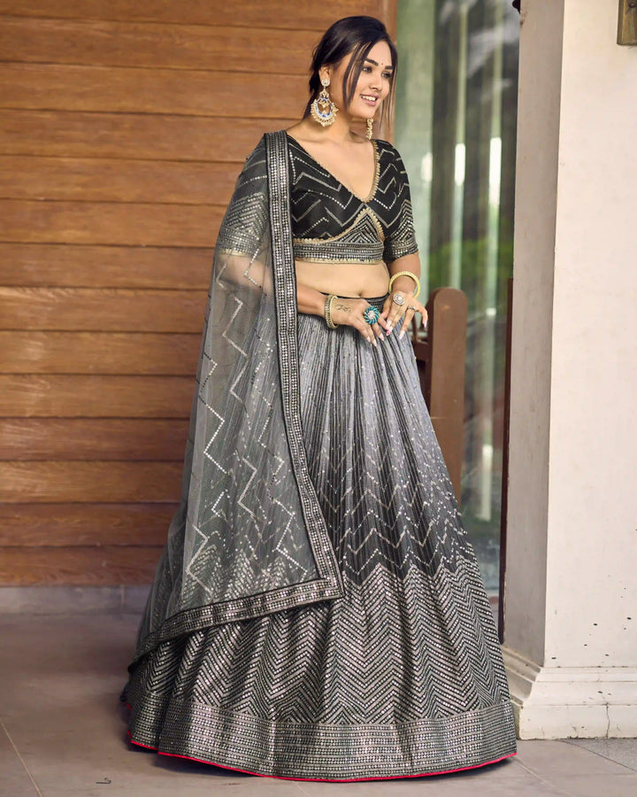 Chinon Lehenga Set | Soft Net Dupatta & Sequin Embroidery for Weddings
