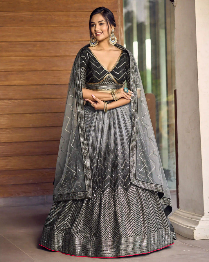 Chinon Lehenga Set | Soft Net Dupatta & Sequin Embroidery for Weddings